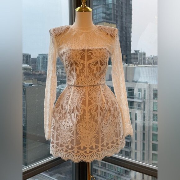 🆕 BRONX & BANCO 🧿 NWOT Casey White Lace Long Sleeve Mini Dress, Sz  XS / US 2 - Picture 7 of 16